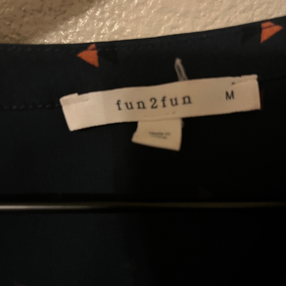 Fun 2 Fun Navy Blouse with Geometric Print - Picture 2 of 5